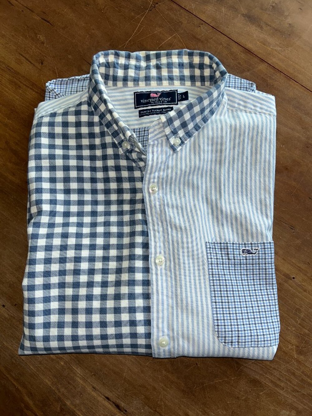 Vineyard Vines Slim Fit Tucker Shirt, Blue Patchwork Check Stripe, Size L